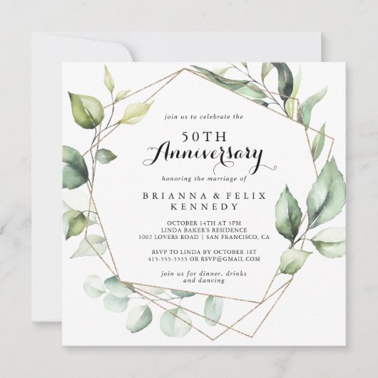 Geometrische Elegante Gouden 50ste Huwelijksverjaa Kaart (Voorkant)