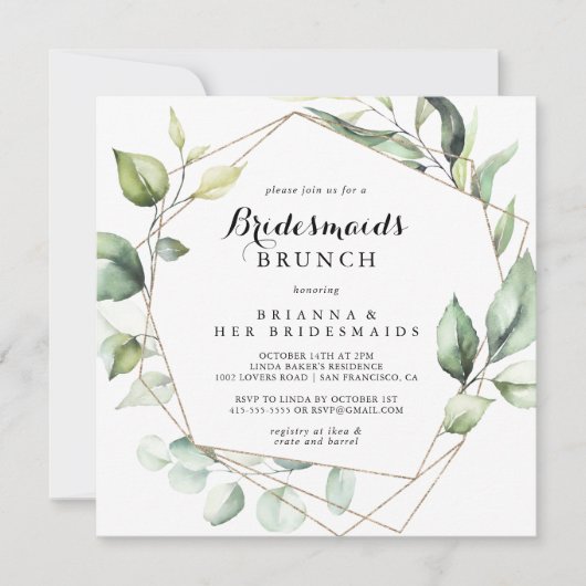 Geometrische Elegante Gouden Bruidsmeisjes Brunch  Kaart (Voorkant)