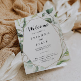 Geometrische Elegante Gouden Groen Gevouwen Huweli Programma