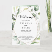 Geometrische Elegante Gouden Groen Gevouwen Huweli Programma (Voorkant)