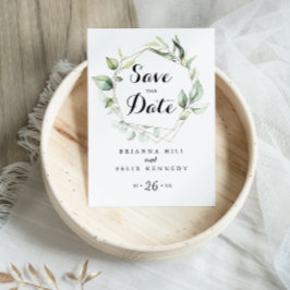 Geometrische Elegante Gouden Groen Sla de Datum op Briefkaart