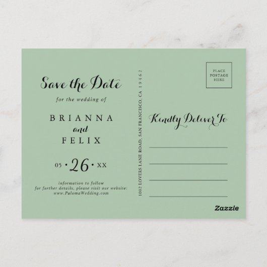 Geometrische Elegante Gouden Groen Sla de Datum op Briefkaart (Achterkant)