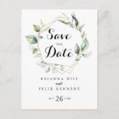 Geometrische Elegante Gouden Groen Sla de Datum op Briefkaart (Voorkant)