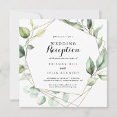 Geometrische Elegante Gouden Groene Trouwreceptie Kaart (Voorkant)