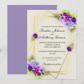 Geometrische Elegante Viooltjes Trouw Uitnodiging (Voorkant / Achterkant)