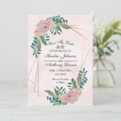 Geometrische elegante Waterverf Blush Roos Save The Date (Staand voorkant)