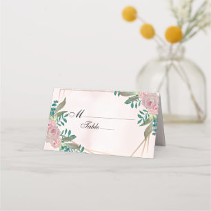 Geometrische elegante Waterverf Blush Roos Weddens Plaatskaartje