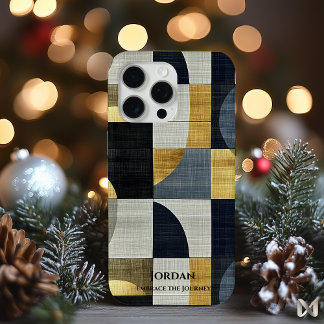 Geometrische Elegantie Hoesje – Marineblauw en Gou