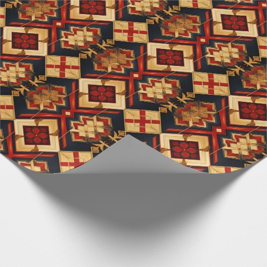 Geometrische Elegantie Naadloos Patroon Rood Goud  Cadeaupapier (Hoek)