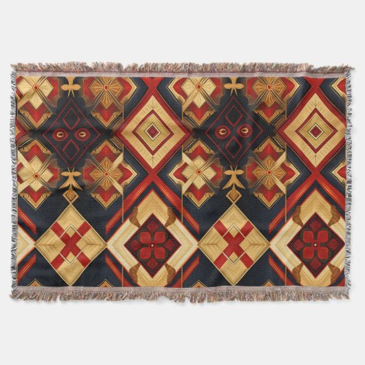 Geometrische Elegantie Naadloos Patroon Rood Goud  Deken (Voorkant)