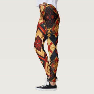 Geometrische Elegantie Naadloos Patroon Rood Goud  Leggings
