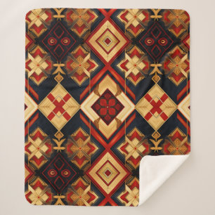 Geometrische Elegantie Naadloos Patroon Rood Goud Sherpa Deken