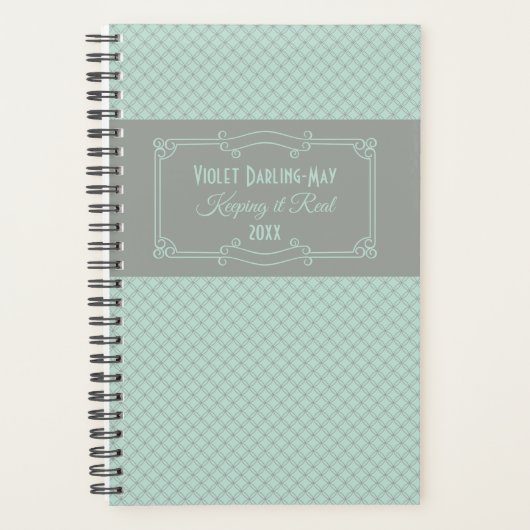 Geometrische en Art Deco Mint & Gray Personalized Planner (Voorkant)