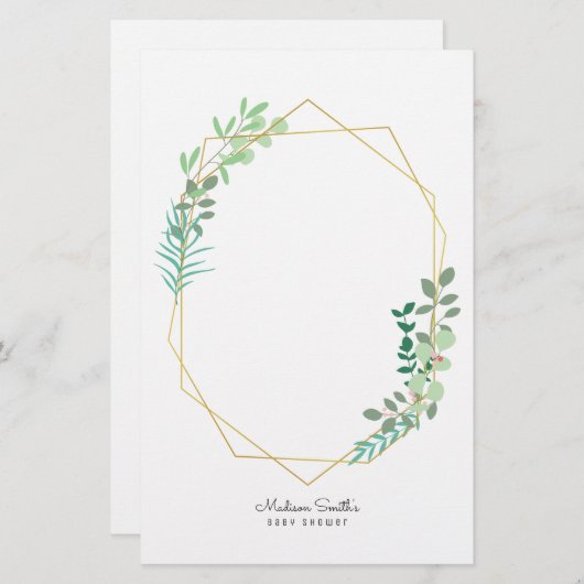 Geometrische en Greenery Baby shower Party Favor Briefpapier (Voorkant / Achterkant)