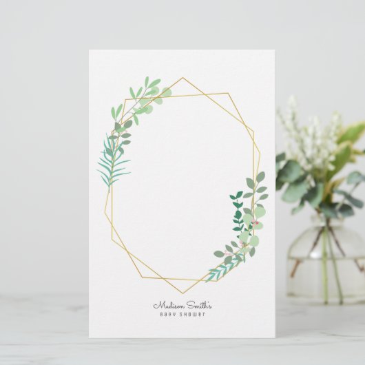 Geometrische en Greenery Baby shower Party Favor Briefpapier (Staand voorkant)