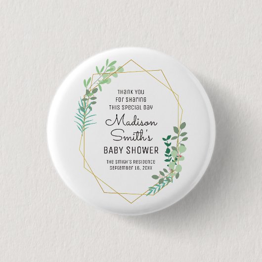 Geometrische en Greenery Baby shower Party Favor Ronde Button 3,2 Cm (Voorkant)