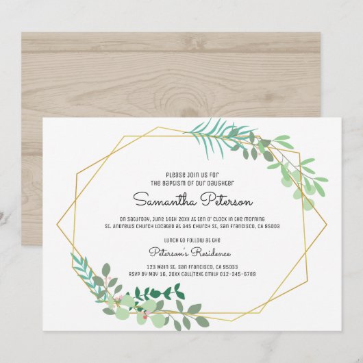 Geometrische en Greenery Baptism Invitation Kaart (Voorkant / Achterkant)