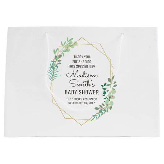 Geometrische en groene Baby shower Groot Cadeauzakje (Voorkant)