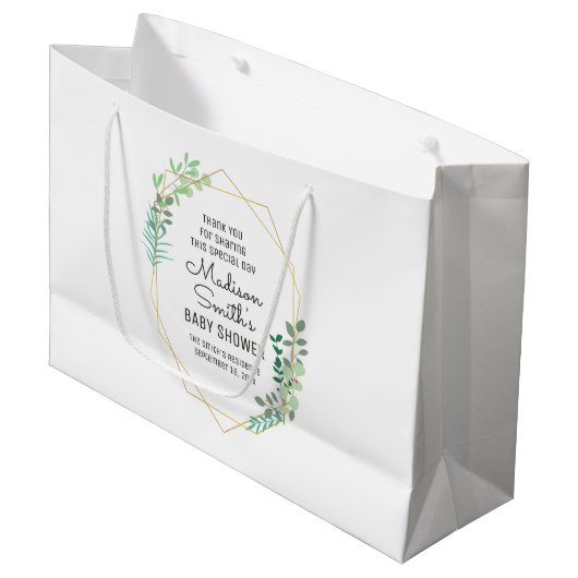 Geometrische en groene Baby shower Groot Cadeauzakje (Voorkant Gekanteld)