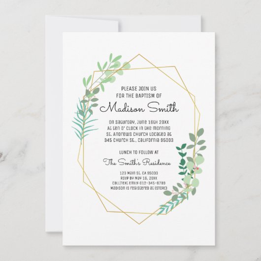 Geometrische en groene doop uitnodiging (Voorkant)