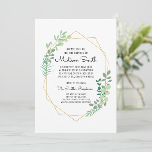 Geometrische en groene doop uitnodiging (Staand voorkant)