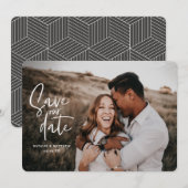 Geometrische en schrift trouwfoto save the date (Voorkant / Achterkant)
