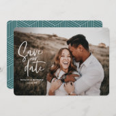 Geometrische en schrift trouwfoto save the date (Voorkant / Achterkant)