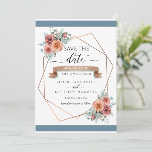 Geometrische Etherische Bloemen, Bruiloft Save the Aankondiging (Staand voorkant)