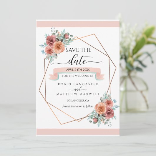 Geometrische Etherische Bloemen, Save the Date Kaa Aankondiging (Staand voorkant)