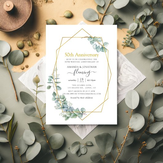 Geometrische Eucalyptus 50th Wedding Jubileum Kaart