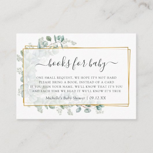 Geometrische Eucalyptus Baby shower Book Request Informatiekaartje (Voorkant)