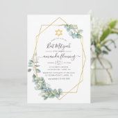 Geometrische Eucalyptus Bat Mitzvah Kaart (Staand voorkant)