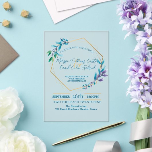 Geometrische eucalyptus botanische groen bruiloft acryl uitnodigingen (Insitu (Huwelijk))