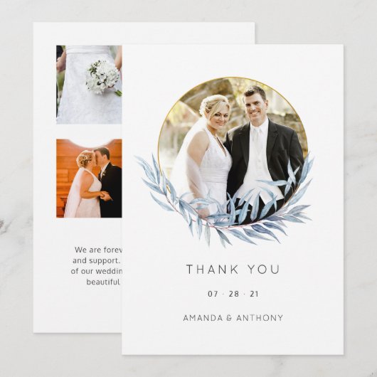 Geometrische eucalyptus bruiloft foto collage bedankkaart (Voorkant / Achterkant)