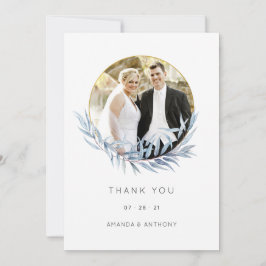 Geometrische eucalyptus bruiloft foto collage bedankkaart