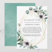 Geometrische Eucalyptus Bruiloft Ingekorte Gastlij Aankondiging (Voorkant / Achterkant)