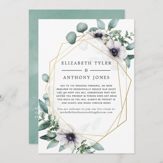 Geometrische eucalyptus bruiloft met beperkte gast aankondiging (Voorkant / Achterkant)