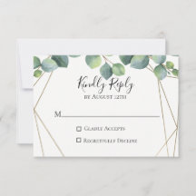 Geometrische Eucalyptus bruiloft RSVP Kaart