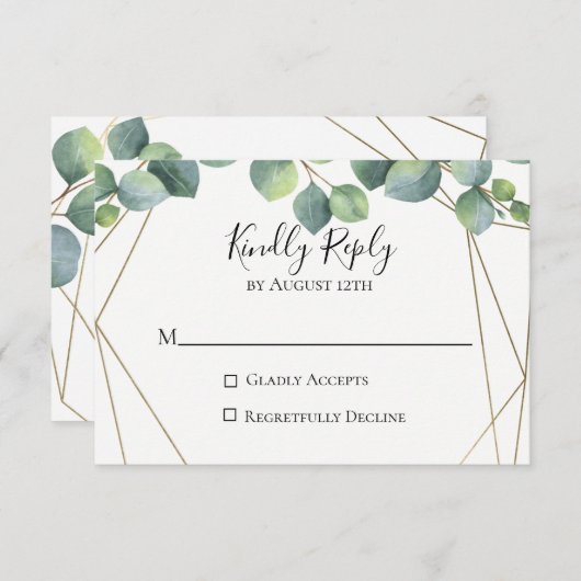 Geometrische Eucalyptus bruiloft RSVP Kaart (Voorkant / Achterkant)