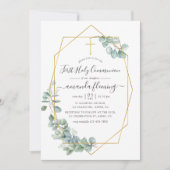 Geometrische Eucalyptus First Heilige Communie Kaart (Voorkant)