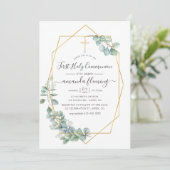 Geometrische Eucalyptus First Heilige Communie Kaart (Staand voorkant)