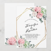 Geometrische Eucalyptus Floral Wedding Kaart (Voorkant / Achterkant)