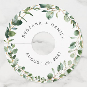 Geometrische Eucalyptus Greenery Personalized Wedd Wijnglaslabel