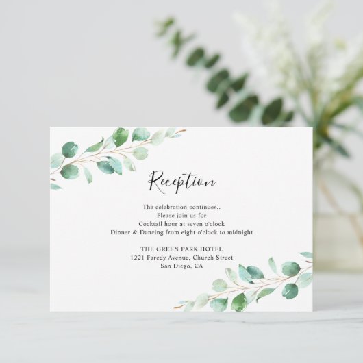 Geometrische Eucalyptus Greenery Reception Kaart (Staand voorkant)