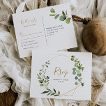 Geometrische Eucalyptus Greenery Rsvp Briefkaart<br><div class="desc">Deze aanpasbare RSVP-kaart is ontworpen om te coördineren met ons gemengde collectie voor groen trouwen en biedt een gouden geometrische lijst met een waterverf groen foliage met gouden en grijze tekst. Om geavanceerde veranderingen aan te brengen,  ga naar "klik om verder"optie aan te passen onder Personaliseer deze sjabloon.</div>