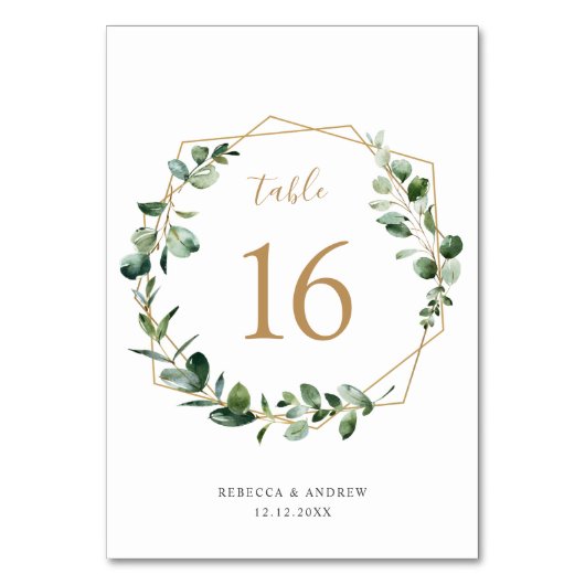 Geometrische Eucalyptus Greenery Tafelnummers Kaar (Voorkant)