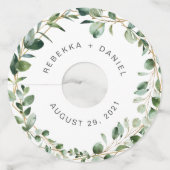 Geometrische Eucalyptus Groene Persoonlijke Trouwd Wijnglaslabel (Voorkant)