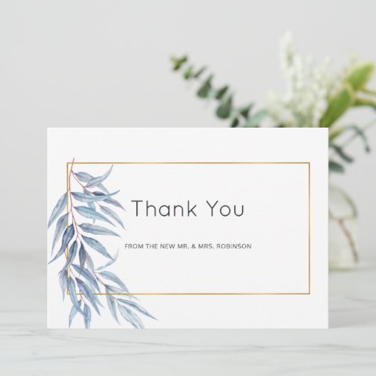 Geometrische Eucalyptus Leaves Wedding Bedankkaart (Staand voorkant)