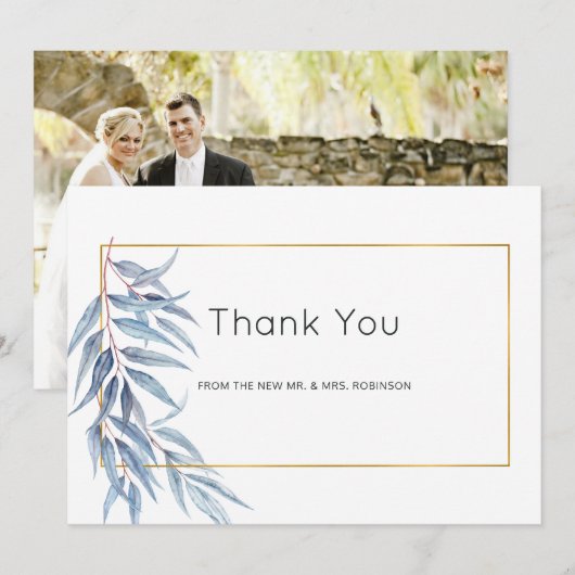 Geometrische Eucalyptus Leaves Wedding Bedankkaart (Voorkant / Achterkant)