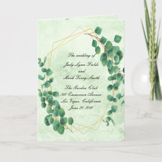 Geometrische Eucalyptus Leaves Wedding Program Kaa Feestdagen Kaart (Voorkant)